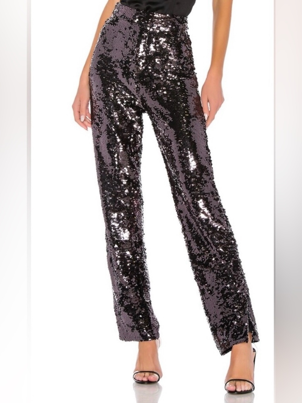 Lovers + Friends Black Sequin Koda Pants Gunmetal Black Small Party Glam Disco